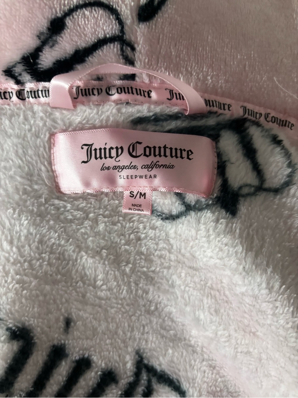 Juicy Couture Pink Fleece Hooded Logo Crown Tie Belt Bathrobe Robe S/M - Picture 5 of 5